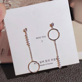 Rose Asymmetrical Cutout Circles Tassel Earrings