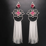 Bohemian Rose Red Fringe Earrings Wedding Jewelry