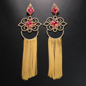 Bohemian Rose Red Fringe Earrings Wedding Jewelry