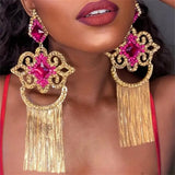 Bohemian Rose Red Fringe Earrings Wedding Jewelry