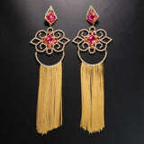 Bohemian Rose Red Fringe Earrings Wedding Jewelry