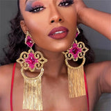 Bohemian Rose Red Fringe Earrings Wedding Jewelry