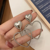 Exaggerated Silver Love Heart Clip Earrings