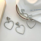 Exaggerated Silver Love Heart Clip Earrings