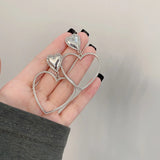 Exaggerated Silver Love Heart Clip Earrings