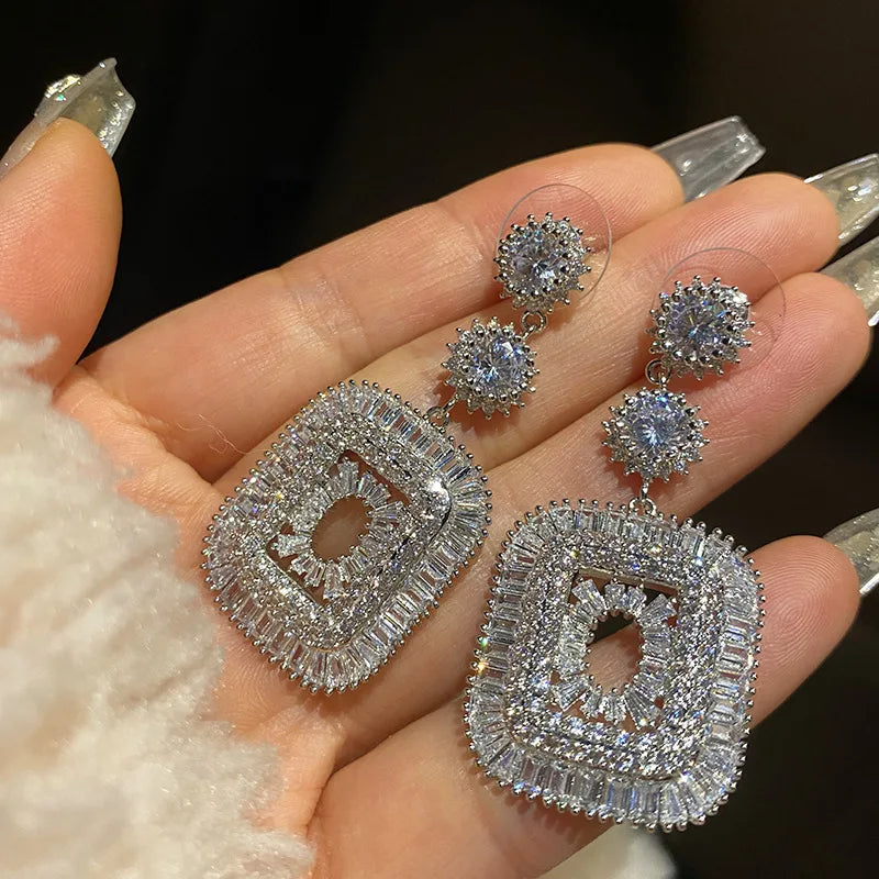 Zircon Pendant Earrings 925 Sterling Silver Drop Earrings