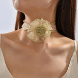 Exaggerated American Lace Flower Petal Choker Necklace for Women