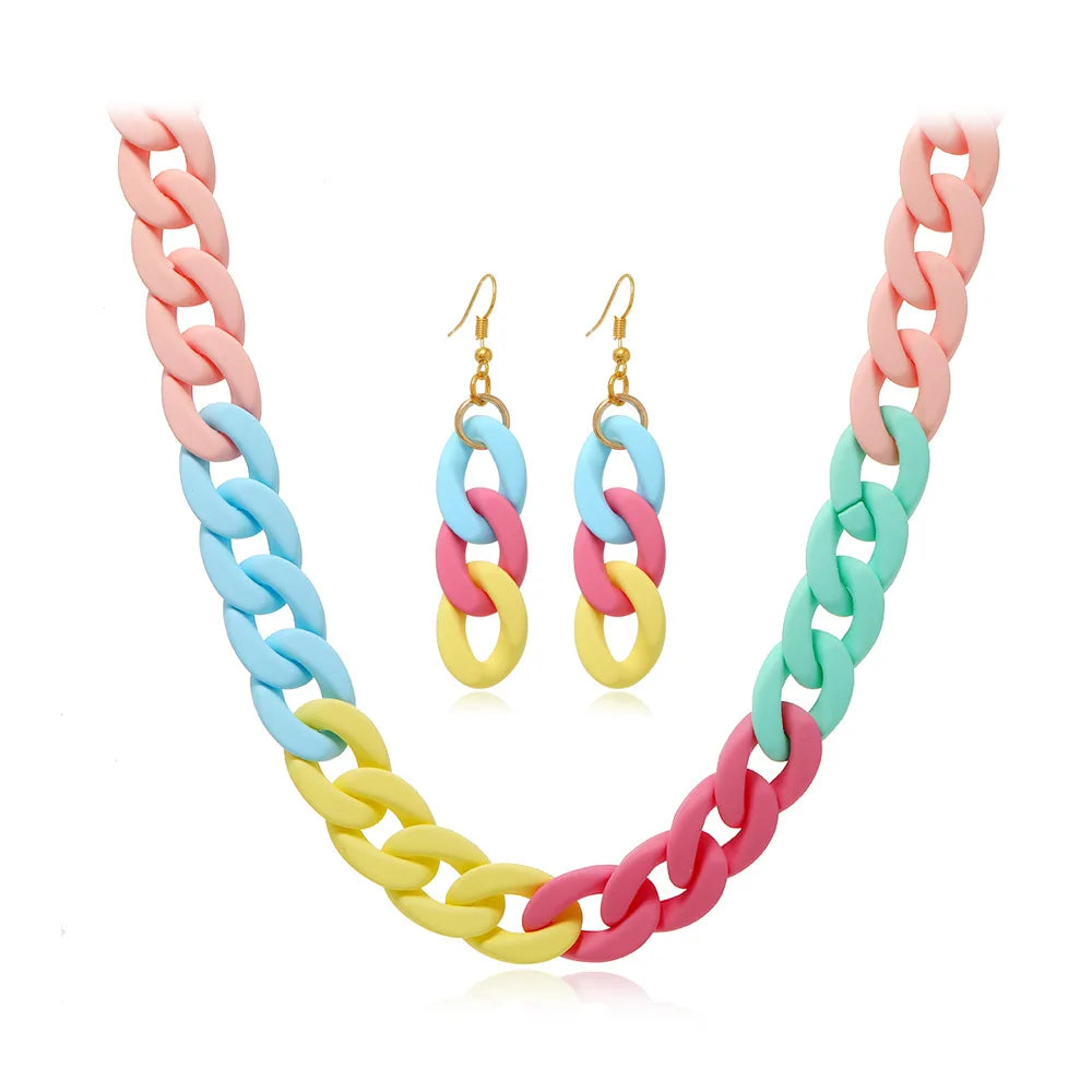 Exaggerated Temperament Candy Patchwork Acrylic Chain Necklace