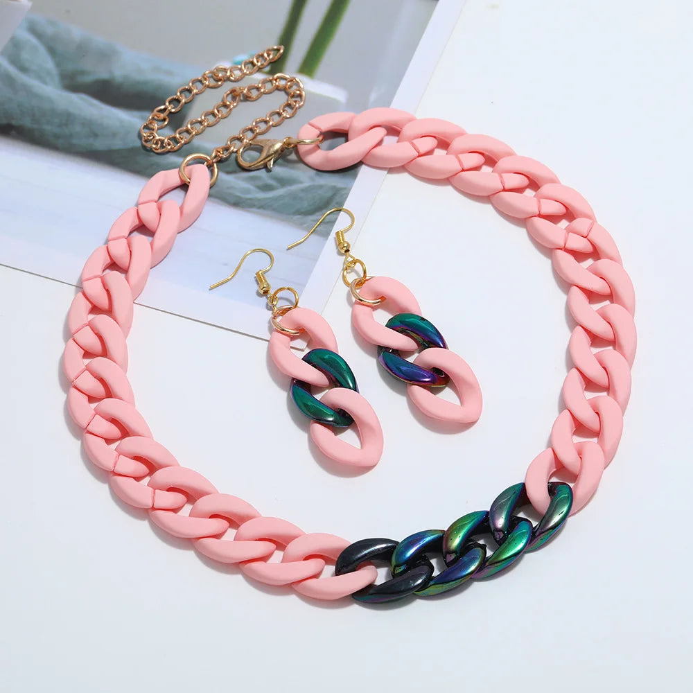 Exaggerated Temperament Candy Patchwork Acrylic Chain Necklace