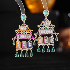 925 Silver Tassel Earrings with Zircon Bling Ethnic Dangler Jewelry