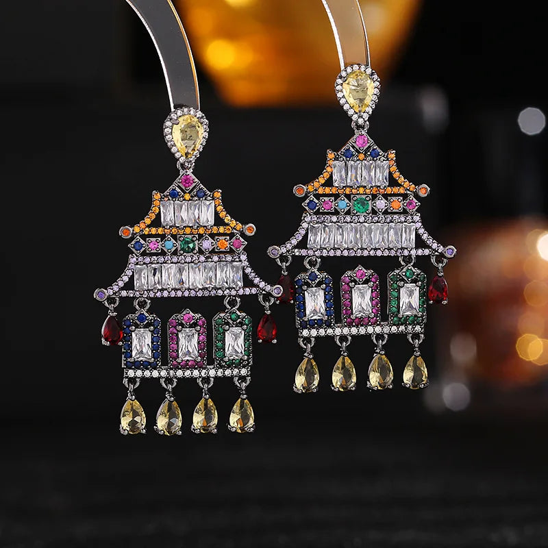 925 Silver Tassel Earrings with Zircon Bling Ethnic Dangler Jewelry