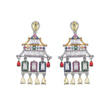 925 Silver Tassel Earrings with Zircon Bling Ethnic Dangler Jewelry