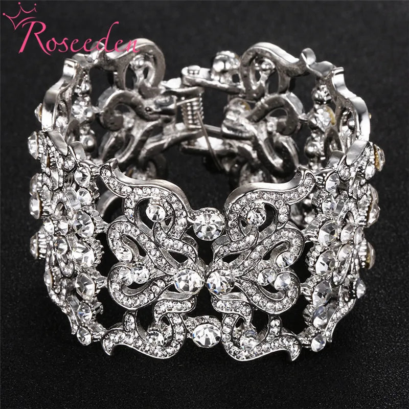 Exaggerated Wide Women Bangle African Rhinestone Bridal Bracelets