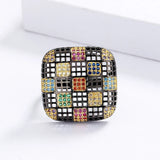 925 Silver Geometric Square Ring with Colorful Zircon Inlay