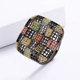 925 Silver Geometric Square Ring with Colorful Zircon Inlay