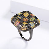 925 Silver Geometric Square Ring with Colorful Zircon Inlay