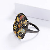 925 Silver Geometric Square Ring with Colorful Zircon Inlay