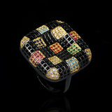 925 Silver Geometric Square Ring with Colorful Zircon Inlay