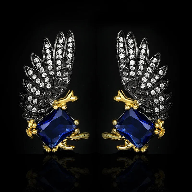 Exaggerated Women's Zircon Wing Earrings Bridal Wedding Jewelry