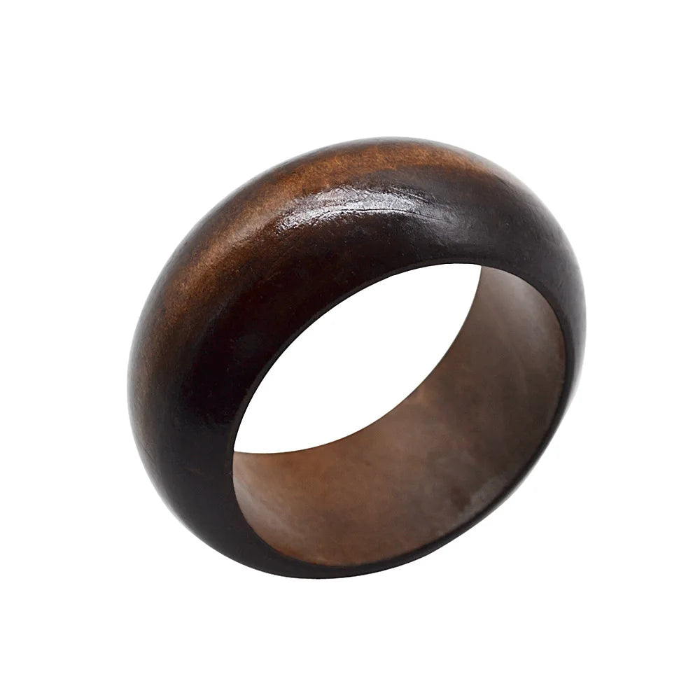 Vintage Ethnic Wide Wooden Bracelet Dark Brown