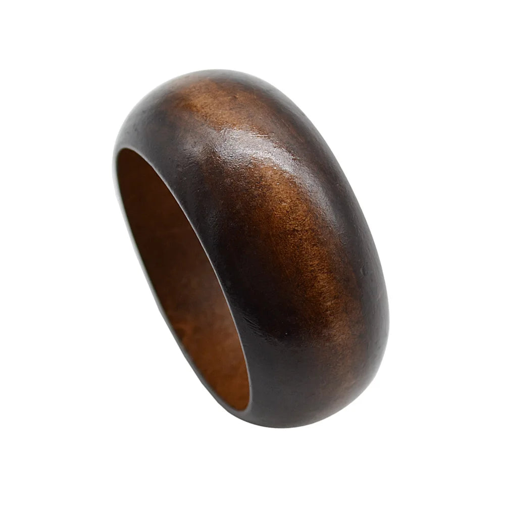 Vintage Ethnic Wide Wooden Bracelet Dark Brown