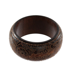 Ethnic Wide Wooden Bracelet Retro Carving Bangle Jewelry