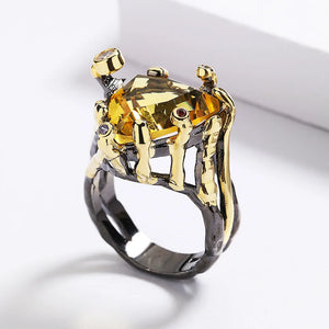 Yellow Zircon High Ring Triangle 925 Silver Plated Jewelry