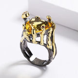 Yellow Zircon High Ring Triangle 925 Silver Plated Jewelry