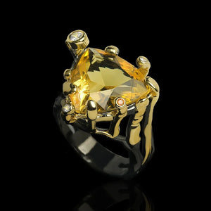 Yellow Zircon High Ring Triangle 925 Silver Plated Jewelry