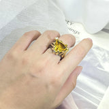 Yellow Zircon High Ring Triangle 925 Silver Plated Jewelry