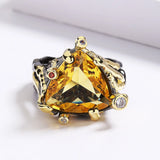 Yellow Zircon High Ring Triangle 925 Silver Plated Jewelry