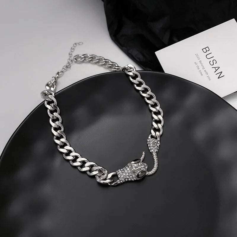Exaggerated Diamond Snake Head Choker Necklace
