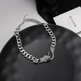 Exaggerated Diamond Snake Head Choker Necklace