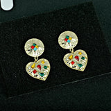 Exaggerated Love Crystal Metal Earrings Antique Style 925 Silver Needle