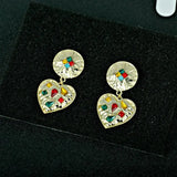 Exaggerated Love Crystal Metal Earrings Antique Style 925 Silver Needle