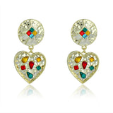 Exaggerated Love Crystal Metal Earrings Antique Style 925 Silver Needle