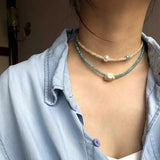 Exaggerated Crystal Necklace Geometric Beaded Pearl Collar