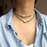 Exaggerated Crystal Necklace Geometric Beaded Pearl Collar