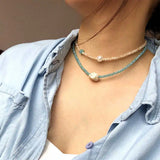 Exaggerated Crystal Necklace Geometric Beaded Pearl Collar