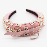 Baroque Rhinestone Bow Headband Flannel Thick Sponge Hairband