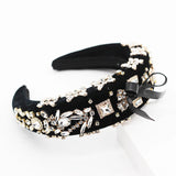 Baroque Rhinestone Bow Headband Flannel Thick Sponge Hairband