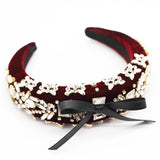 Baroque Rhinestone Bow Headband Flannel Thick Sponge Hairband