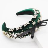 Baroque Rhinestone Bow Headband Flannel Thick Sponge Hairband