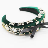 Baroque Rhinestone Bow Headband Flannel Thick Sponge Hairband