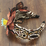 Exaggeration Flower Rice Bead Wide Headband Leopard Headdress
