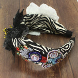 Exaggeration Flower Rice Bead Wide Headband Leopard Headdress