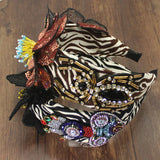 Exaggeration Flower Rice Bead Wide Headband Leopard Headdress