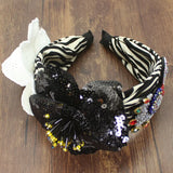 Exaggeration Flower Rice Bead Wide Headband Leopard Headdress