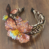 Exaggeration Flower Rice Bead Wide Headband Leopard Headdress