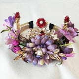Purple Flower Headband Bridal Hair Accessories Wedding Crystal Wreath